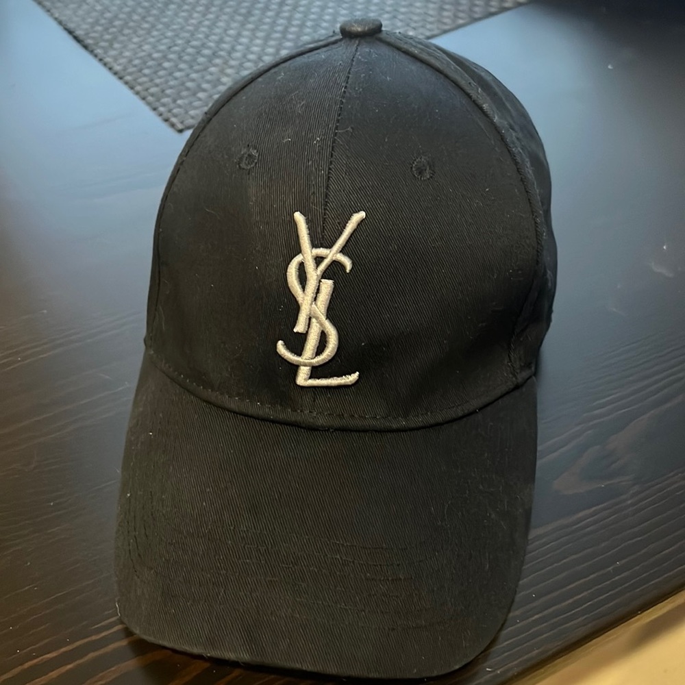 YSL cap in black with silver logo